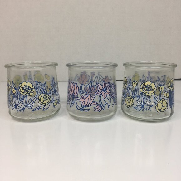 3 Oui Limited Edition 6 oz Floral Glass Yogurt Cups Jars Pink Yellow Flower - Picture 7 of 16
